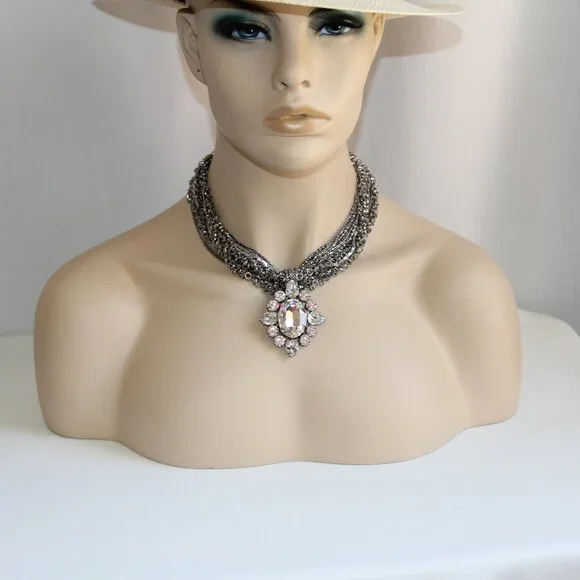 RARE Rodrigo Otazu Crystal Silver Statement Necklace - Picture 2 of 16